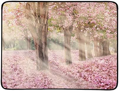 KAOROU Falling Petal Over Tunnel Pink Flower Portable And Foldable Blanket Mat 60x78 Inch Handy Mat For Camping Picnic Beach Indoor Outdoor Travel