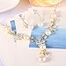 EleQueen Women's Cubic Zirconia Simulated Pearl Flower Bridal Necklace Earrings Jewelry Set Ivory Color Gold-Tone