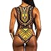 Letiane Women's African Tribal Print Bikini High Cut Monokini One Piece Swimsuit Backless Swimwear (XL, Black)