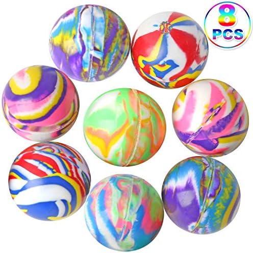 rainbow yuango 8 Pieces Assorted Super Bouncy Balls Bulk Party Favors Rubber 3.5cm 1.4" High Bouncing Balls for Kids Novelty Prizes Gifts
