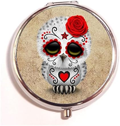 Tower Up Cute Red Day of The Dead Sugar Skull Owl Rough Custom Fashion Pill Box Medicine Tablet Holder Organizer Case for Pocket or Purse