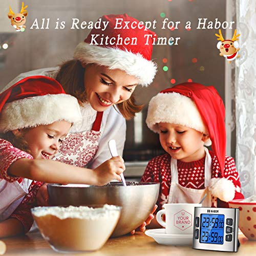 Habor Kitchen Timer for Coooking, Digital Dual Cooking Timer with Calendar Clock, 4-Level Adjustable Alarm Volume, Larger Backlit Display, Stronger Magnets, Count-up & Countdown for Cooking Study Exer