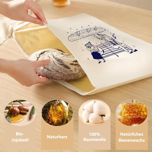 Bread Bags, Pack of 2 43.2 x 33 Reusable Beeswax Bread Bags, which can be used for Bread, Fruit and Vegetables and Others, Food Storage Bags to Stay Fresh
