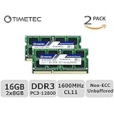 Timetec Hynix IC 16GB Kit(2x8GB) DDR3 1600MHz PC3-12800 Non ECC Unbuffered 1.35V CL11 2Rx8 Dual Rank 204 Pin SODIMM Laptop Notebook Computer Memory Ram Module Upgrade(16GB Kit(2x8GB))