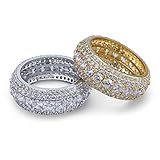 SHINY.U 5 Row 10mm Gold Plated Bling Iced Out CZ Royal Simulated Diamond Eternity Wedding Engagement Band Ring for Men Hip Hop