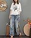 YESNO PW2 Women Casual Cropped Pants Loose Floral Jeans Ripped Fringed Embroidered Fringed Wide Leg