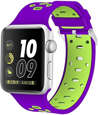 Smart Watch Sport Band 38mm, Viodo Soft Durable Breathable Silicone Replacement Strap Wristband with Quick Release Buckle for Apple iWatch Nike+, Series 2, Series 1, Sport, Edition Purple/Green