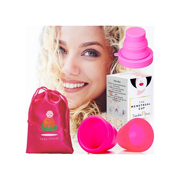 Lazy Monk Menstrual Cup Pack 2 Reusable Period Cups Small & Large, Foldable Compact Case Holder & Pouch | Soft La Copa…