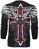 Archaic AFFLICTION Men THERMAL T-Shirt RED FLAG Cross Tattoo Biker UFC