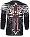 Archaic AFFLICTION Men THERMAL T-Shirt RED FLAG Cross Tattoo Biker UFC