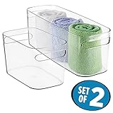 mDesign Bathroom Vanity Organizer Bins for Health and Beauty Products/Supplies, Towels, Perfume - Set of 2, Clear