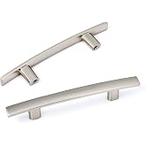 Ravinte 3 Inch Center Cabinet Handles, Curved, 10 Pack, Brushed Nickel | Kitchen Cabinet Pulls and Drawer Pulls, Curved Zinc Alloy, 5-3/16 Inch Length, 1 Inch Projection, Two Screw Sizes Included