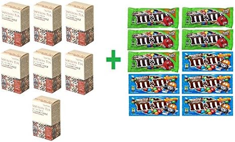 TajaTea Saffron Fusion Chamomile 20 CT (Pack of 7) + 10 pack mix M&M chocolate 1.69oz (BUNDLE)
