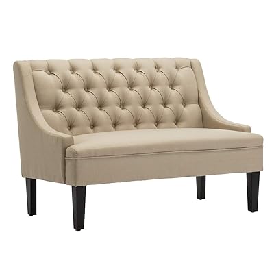 Modern Upholstered Settee Bench Loveseat with Wood Legs, Khaki