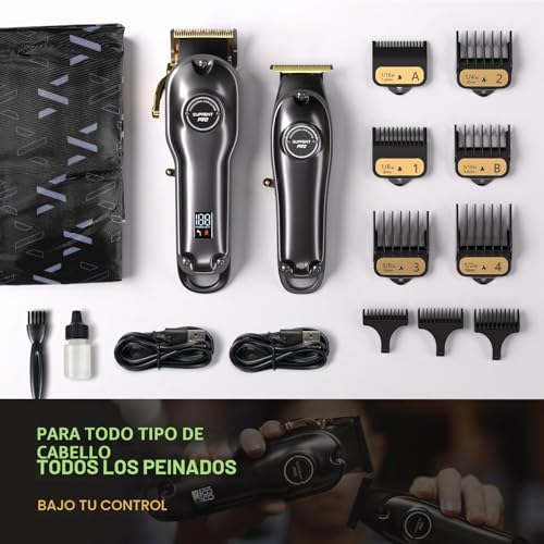 SUPRENT Professional Hair Clippers for Men - Zero Gap T Hair Cutting and Clipper Kit - Cordless Barber Clippers Set with LED Display (Black)