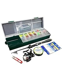oak pine 56 piezas Kit de pesca para caña de pescar y carrete Combos portátil telescópica de fibra de carbono caña de pesca señuelo de pesca juego de accesorios caja de aparejos de pesca con asa para agua dulce agua salada