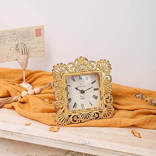 NIKKY HOME Vintage Table Clock, Shabby Chic Decorative Pewter Desk Clock Battery Operated for Living Room Bathroom Shelf, Yellow