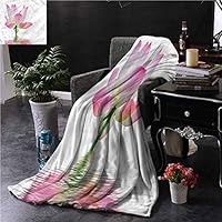 SSKJTC Pink and White Pink Throw Blanket Double-Sided Printing Lotus in Water Sofa Camping Reading Car Travel W50 xL60