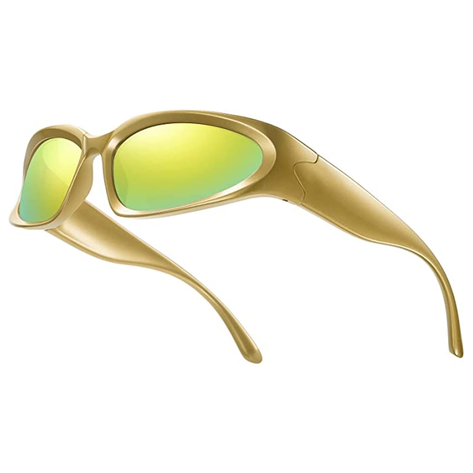 YUELUQU Y2K Wrap Around Sunglasses Men's Women's Futuristic Outdoor Sports Sunshade UV400 Glasses (Gold Frame/Gold Lens)