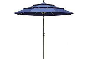 EliteShade USA 10-Year-Non-Fading 9Ft 3 Tiers Market Umbrella Patio Umbrella Outdoor Table Umbrella with Ventilation, Navy Blue