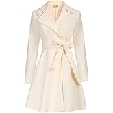 Kate Kasin Women A Line Peacoat Dress Coat Belted Notch Lapel Overcoat Fall Winter Trench Coats