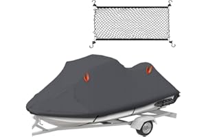 Urby Trailerable Jet Ski Cover, Waterproof 600D Super Duty Oxford PWC Cover with Enhanced Wind-Proof Elastic Net, Universal Fit Compatible with Yamaha SeaDoo and Kawasaki Models. (3 Seater 145'')