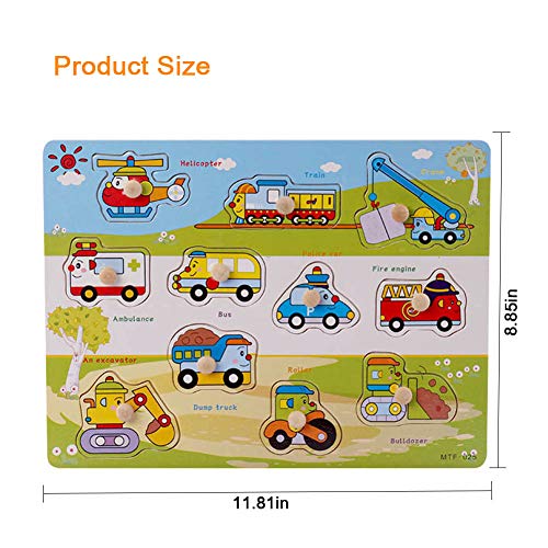 Wooden Peg Puzzle for Toddlers -Puzzles Toddler Learning Toys - 2 Piece Puzzle Set for Kids - Transportation, Daily Necessities - Shape Board Puzzles for Toddler Ages 3+, Perfect peg Board for Childr