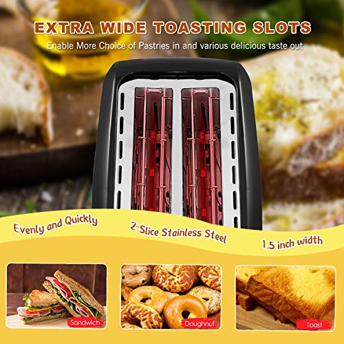 Toaster 2 Slice Wide Slot 2 Slice Toasters Best Rated Prime with Bagel/Defrost/Cancel Function, Balck Toaster Removable Crumb Tray