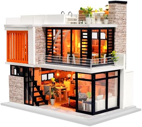 Spilay Dollhouse Miniature with Furniture,DIY Kit Mini Modern