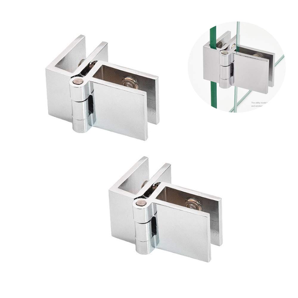 2 Pieces 90 Degree Glass Door Hinge, Zinc Alloy Hole-Free Fixing Clip for Furniture, Display Cabinet, Wine Cabinet, Bathroom - Suitable for 5-8mm Glass