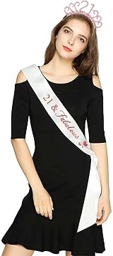 MIOSJI 21st Birthday Sash Tiara Crown Rose Gold Rhinestone Crystal Party Gift view 3