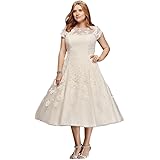 Plus Size Oleg Cassini Cap Sleeve Tea Length Wedding Dress Style 8CMK513