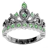 Black Rhodium 14K White Gold Princess Crown with Emerald Birthstone Ring (May)