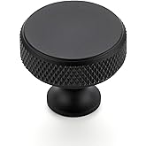 Ravinte Matte Black Kitchen Cabinet Knobs,Round Knurled Pulls,25 Pack | 30.5mm Diameter, Solid Alloy Multi-Layer Anti-Rust, Deep-Thread Firm Base, Knurled Non-Slip Design, Fits Drawers &amp; Cabinets
