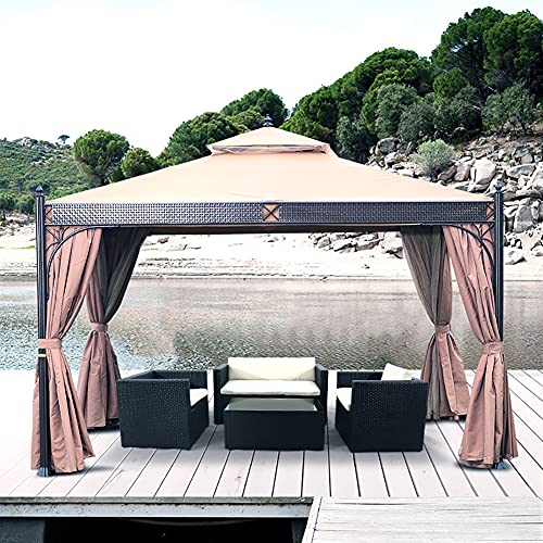 ZDYLM-Y Gartenpavillon, Doppeldach-Weichdach für Schatten und Regen, wasserdichter Metallrahmen-Pavillon mit Vorhängen… – Bild 5