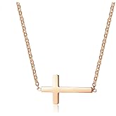18K Gold Plated Stainless Steel Sideways Cross Necklace Small Simple Cross Pendant Necklace Delicate Christian Necklace for Women