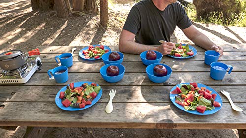 gear4U Camping Tableware Sets - Outdoor Dishes with Mesh Carry Bag - BPA Free - Plate, Bowl, Cup and Utensil for Hiking, Camping, Backpacking, Travel and Outdoor Survival - Blue 4 Person Set