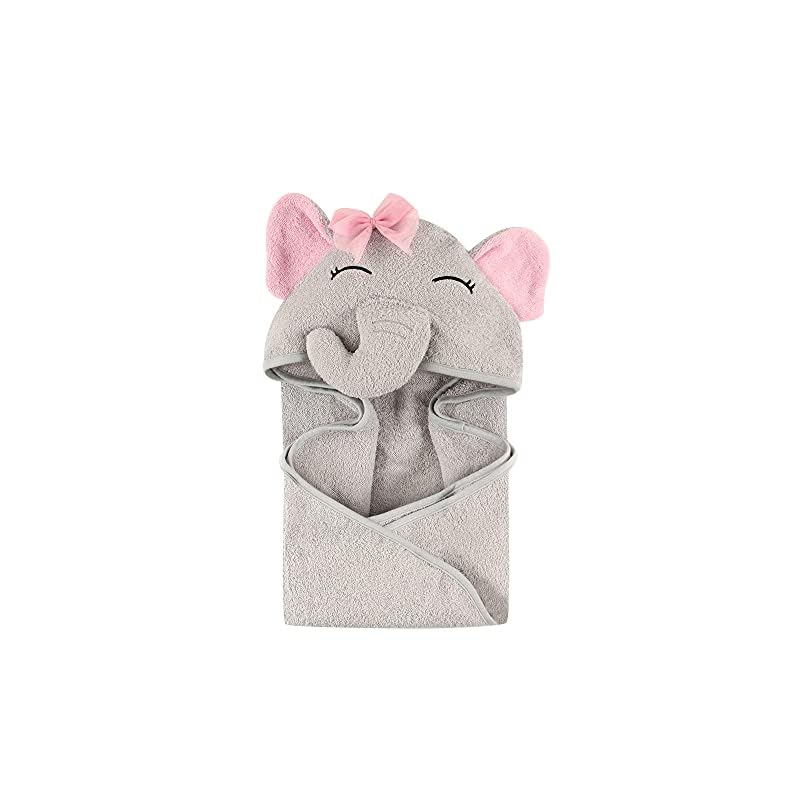 Hudson Baby Unisex Baby Cotton Animal Face Hooded Towel, Pretty Elephant, One Size