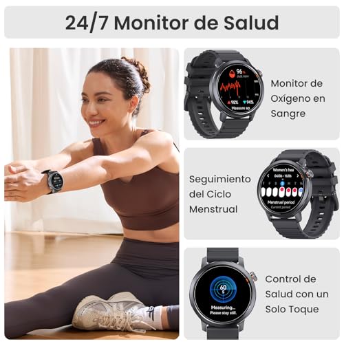 KOSPET ORB Reloj Inteligente Hombre y Mujer, Ultraligero Bluetooth Llamadas, Pantalla AMOLED 25 Días de Batería, Monitor de Frecuencia Cardíaca/Sueño/SpO2 Smartwatch Redondo IP68, 175 Modos Deportivos