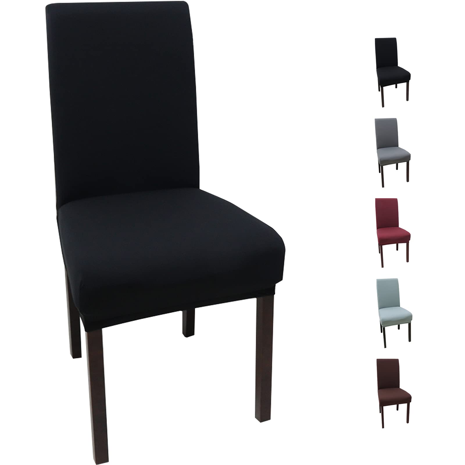 YUNSHANGHE 4 Pack Chair Seat Covers, Removable Washable Dining Chair Covers, Elastic Stretch Modern Chair Protective Cover, for Dining Room, Restaurant, Wedding, Hotel, Ceremony, Banquet (Black)