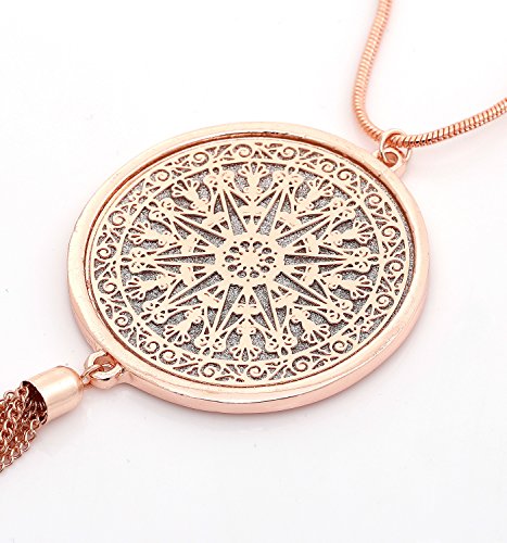 MOLOCH Long Necklaces For Woman Disk Circle Pendant Necklaces Tassel Fringe Necklace Set Statement Pendant (rose gold)