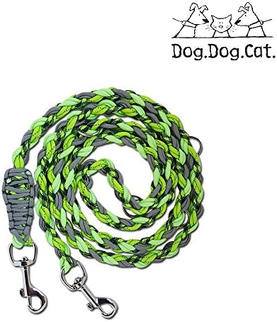 para Cord Double Ended Versatile Hands-Free Dog Walking or Training Leash (6 Foot Adjustable, Lime Green Reflective and Glow in The Dark)
