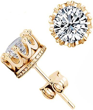 Crown Alloy Diamond Jewelery Zircon Earrings, Hypoallergenic Silver Ear Acupuncture (A pair of 1) (Gold)