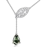 POPLYKE Leaf Gemstone Necklace Sterling Silver Pendant Y Necklace Jewelry Gifts for Women