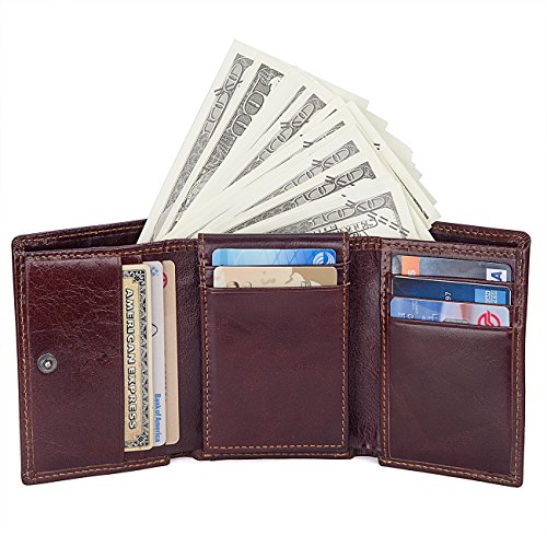 Mens trifold genuine leather wallet vintage rfid blocking wallet