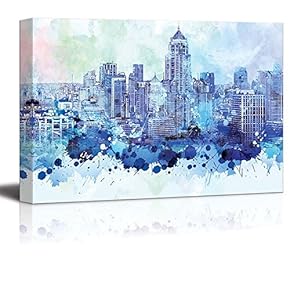Vibrant Blue Splattered Paint on The City of Bangkok in Thailand - Canvas Art Home Art - 12x18 inches