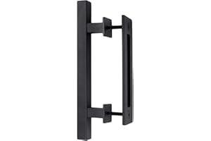 Hedume 12" Sliding Barn Door Handle Pull and Flush Hardware Set, Heavy Duty Solid Carbon Steel Rustic Style, Fit Doors Up to 