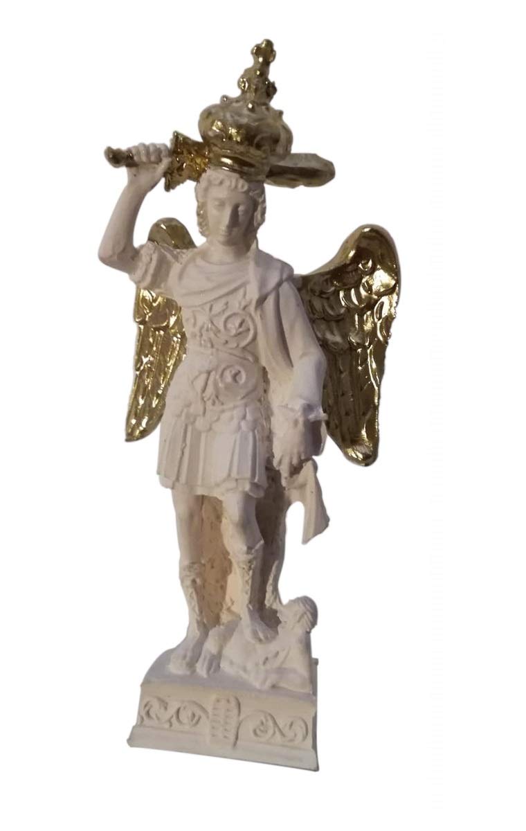 Eurofusioni Saint Michael the Archangel Statue - White Hand Painted Resin - 3.93in