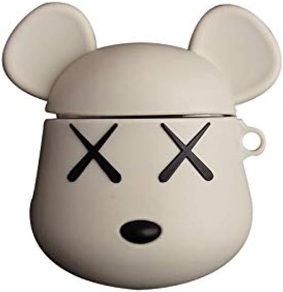 Airpod Case Compatible Full Protective Luxury Soft Rubber Premium Quality Silicone TPU 2109 Fashion Key Chain Headphones KAWS Bearbrick Inspired (Bear-Grey)