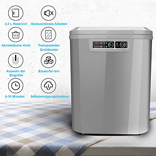 BMOT Eiswürfelmaschine, 12kg 24h Edelstahl Eiswürfelbereiter, 2.2L Wassertank, Eismaschine Ice Maker 120W, 2 Eiswürfel… – Bild 6